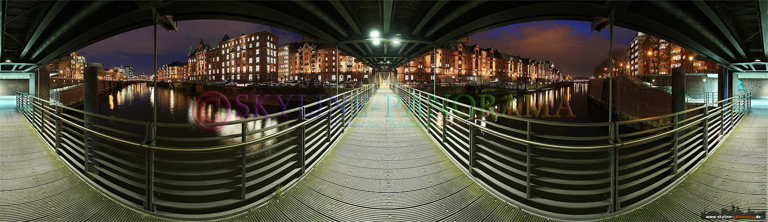 360 Grad Panorama - Hamburger Speicherstadt mit einem 360° Panorama auf dem Kippelsteg.