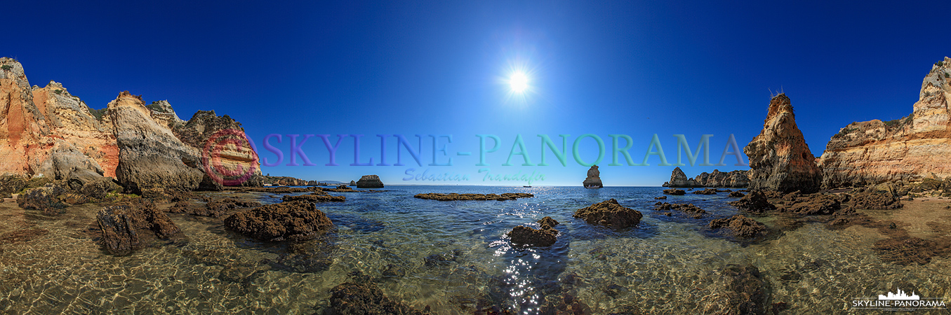 Panorama Bilder Algarve Portugal - 360 Grad Panorama einer idyllisch gelegenen Bucht an der Felsenkuste bei Logos mit dem glasklarem aber kalten Atlantik.