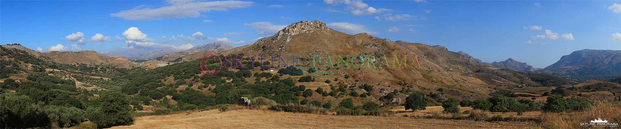 Panorama Landesinnere der Insel Kreta (p_00411) Das Landesinnere von Kreta ist von zahlreichen Hügeln und Berghängen durchzogen, dieses Panorama ist auf der Fahrt von Rethymnon nach Agia Galini entstanden.