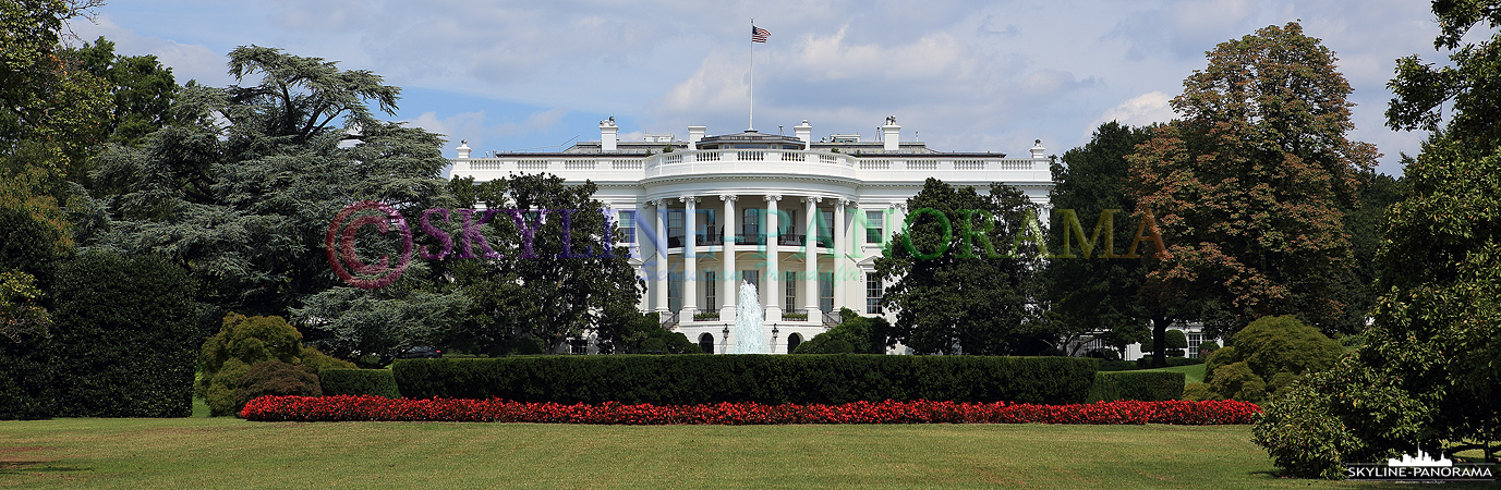 Bilder aus Washington D.C. – Außenansicht vom Weißen Haus, dem Amtssitz des Präsidenten der Vereinigten Staaten, in Washington D.C.