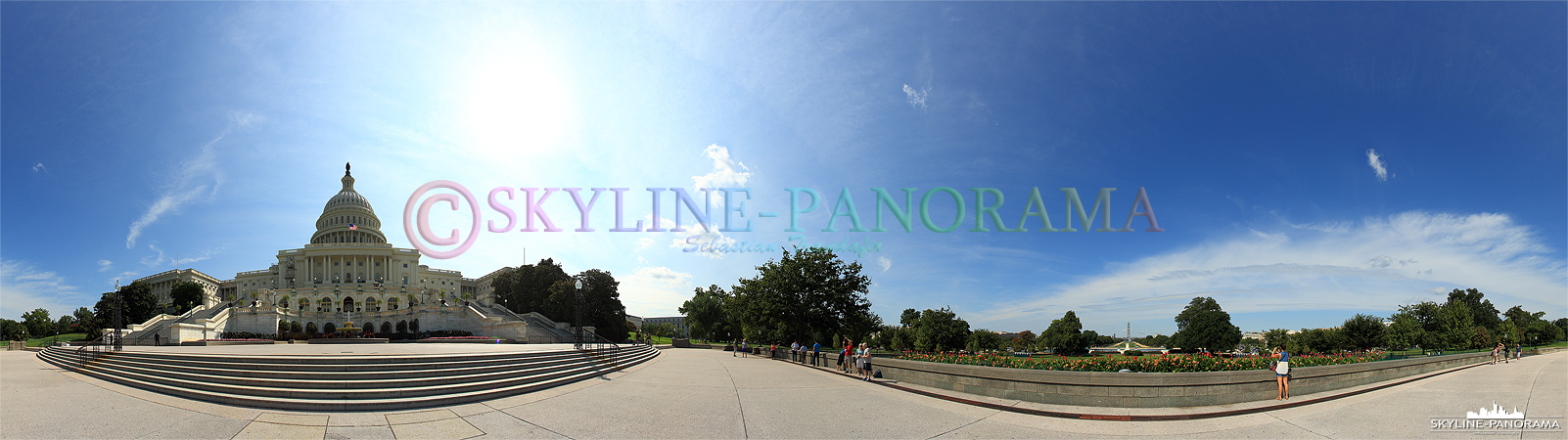 Panorama Washington D.C. - 360 Grad von der Westseite des Capitols aus in Richtung National Mall und Washington Monument, das Bild zeigt eine Tagansicht.