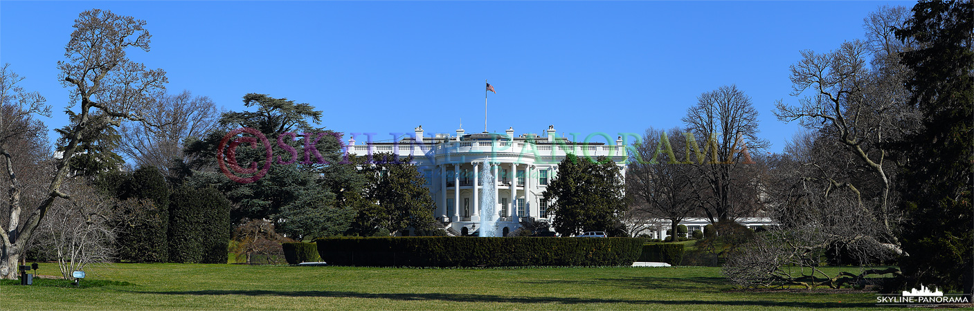 USA Sehenswürdigkeiten von Washington D.C. - Die Ansicht der Rückseite des Weißen Hauses.