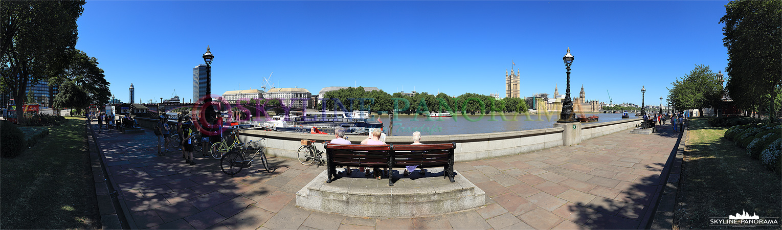 Panorama London - Das Themseufer in London zwischen der Lambeth Bridge und der Westminster Bridge. 