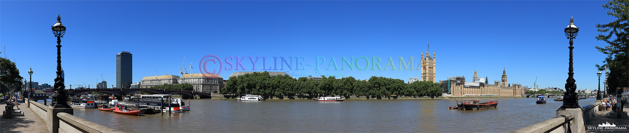 Bilder aus London - Am Tag unterwegs an der Themse mit dem Panorama auf den Palace of Westminster und Big Ben.