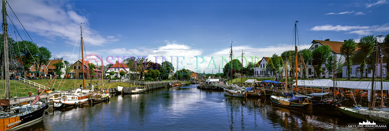 Bilder von der Nordsee - Der Hafenblick von Caroliniensiel als Panoramaaufnahme.