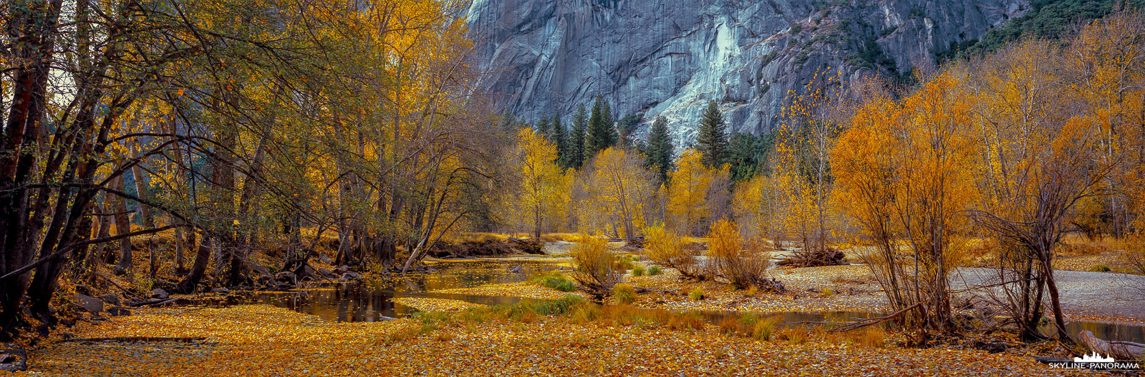 Autumn Colors - Farbenfroher Herbst im Yosemite Nationalpark in Kalifornien. Das Panorama, welches hier im Format 6x17 auf Dia-Film festgehalten wurde, ist im Yosemite Valley entstanden.